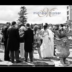 Bovey Castle wedding photography of bride and groom and guests on the terrace