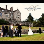 Bovey Castle wedding bride playing golf nearest the pin with guests watching.